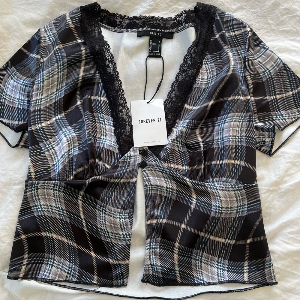 Forever 21 Knit Lace Trim Top